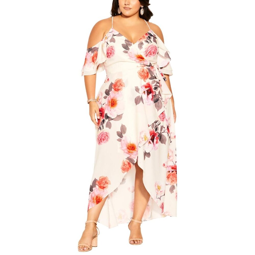 NWT City Chic Womens Trendy Plus Size Bashful Maxi Dress Bashful Bloom Pink 16W